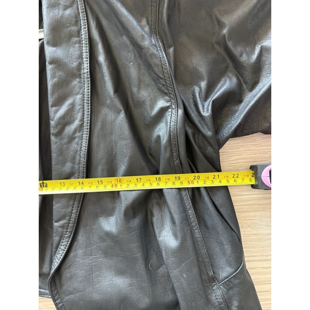 Vintage Tarazzia Black Leather Jacket Women’s L 90s Oversized Open Front Coat - Picture 11 of 11